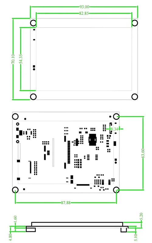3.5-inch UART HMI display mechanical drawing